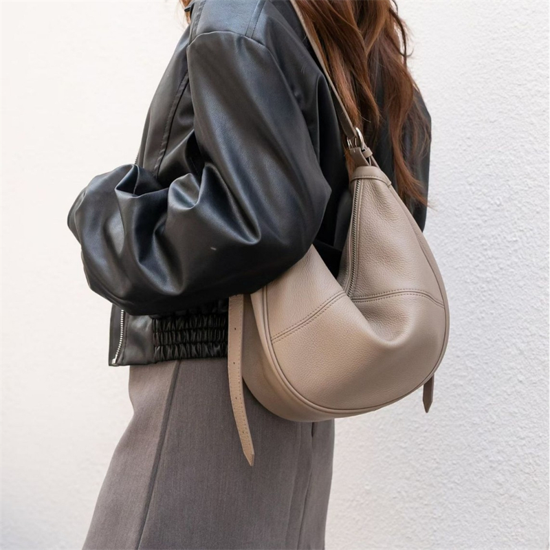 Leather Work Handbags For Women - BURMINSA Genuine Leather Crescent Hobo Shoulder