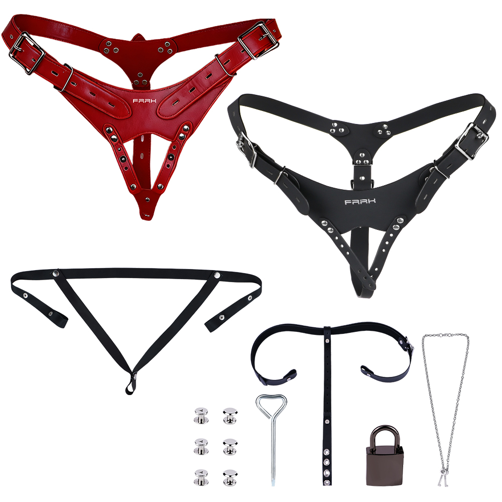 Leather Work Pants - NSFU Black/Red Male Chastity Belt PU