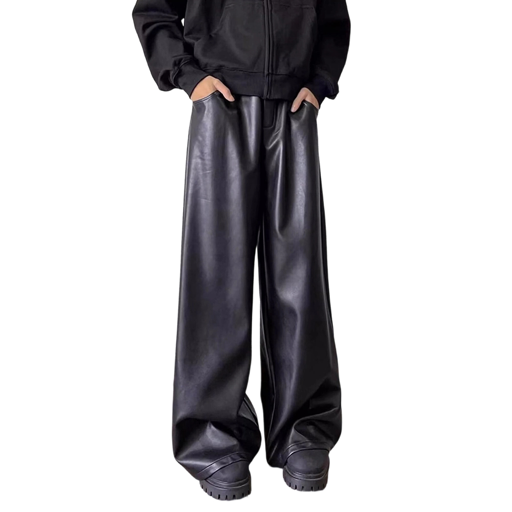 Men Retro Loose Faux Leather C - огляд і ціна Leather Work Pants