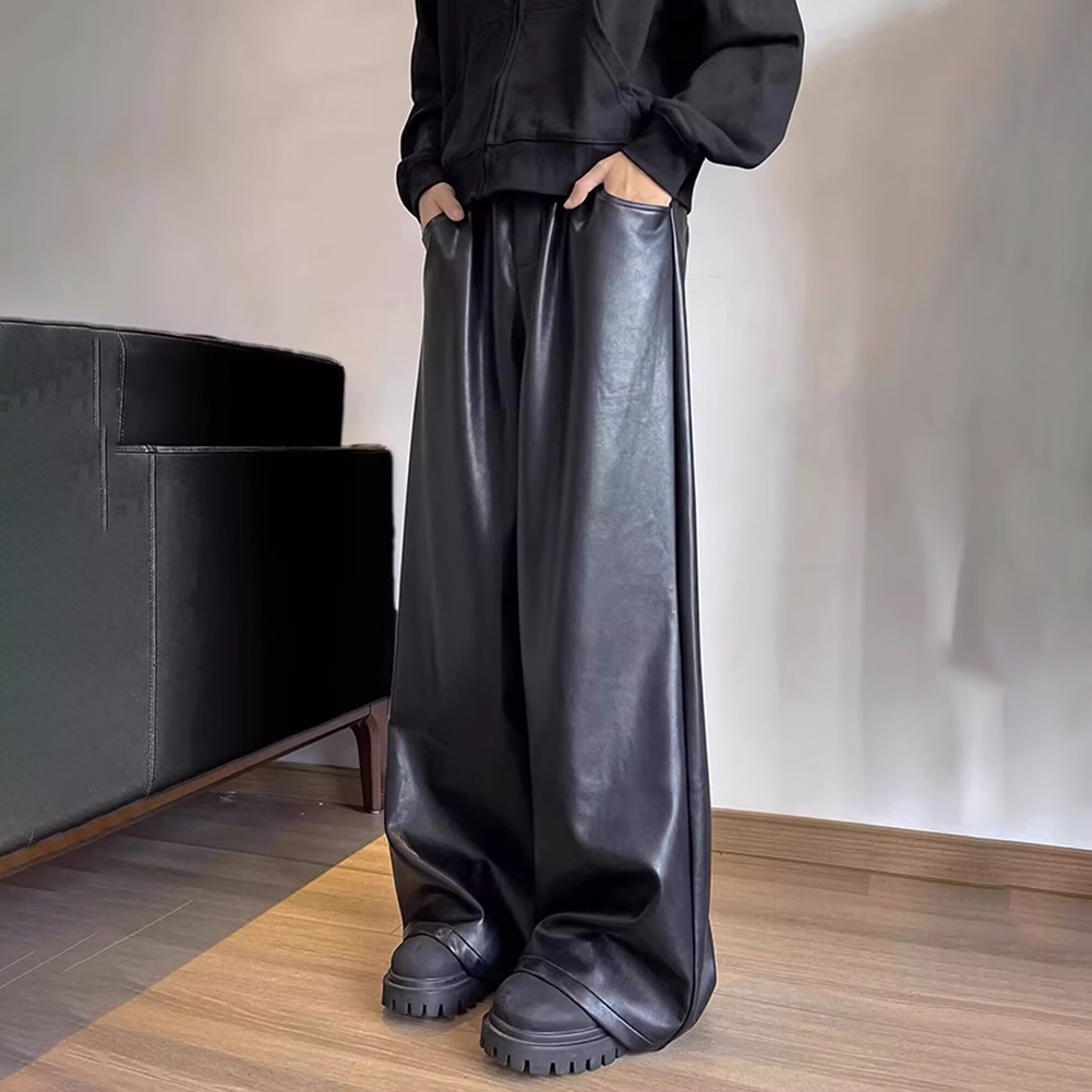 Men Retro Loose Faux Leather C - огляд і ціна Leather Work Pants
