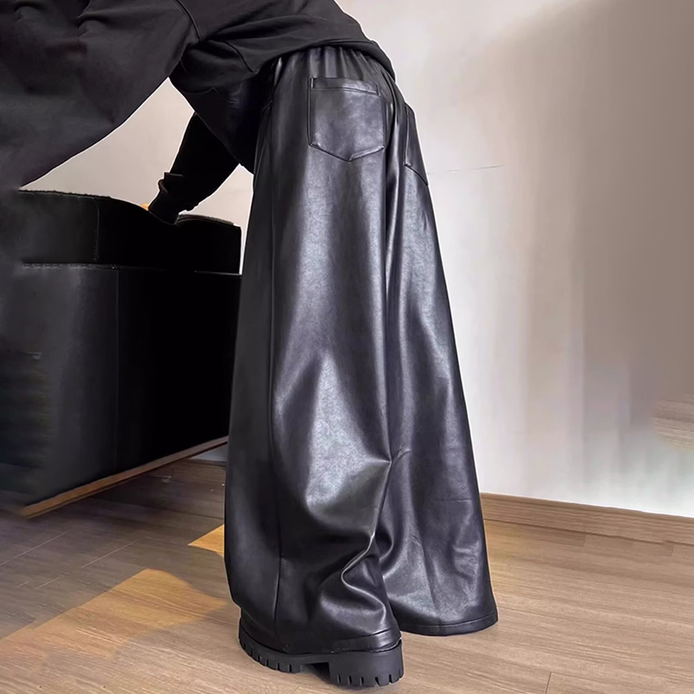 Men Retro Loose Faux Leather C - огляд і ціна Leather Work Pants