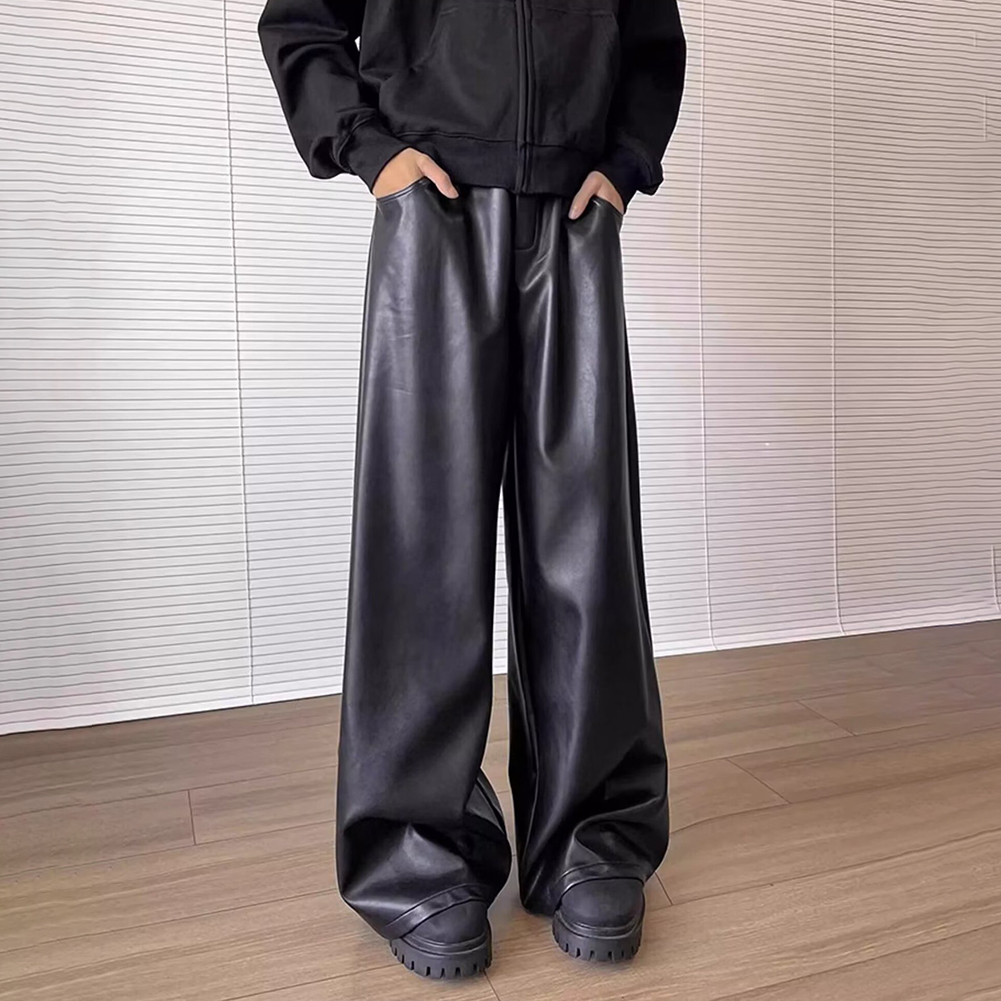 Men Retro Loose Faux Leather C - огляд і ціна Leather Work Pants